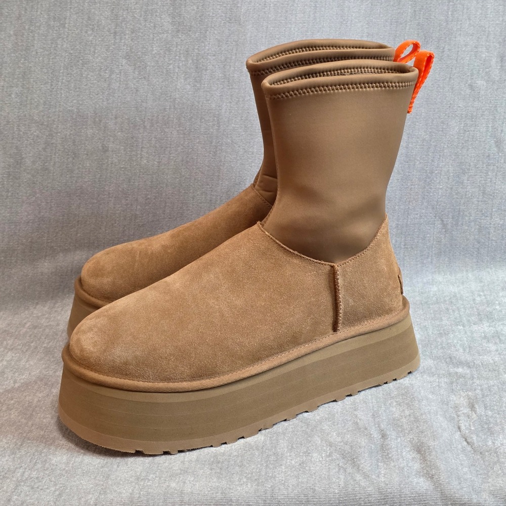 UGG Classic Dipper Platform Boots Women 10 Chestnut Brown Suede Neoprene 1144031